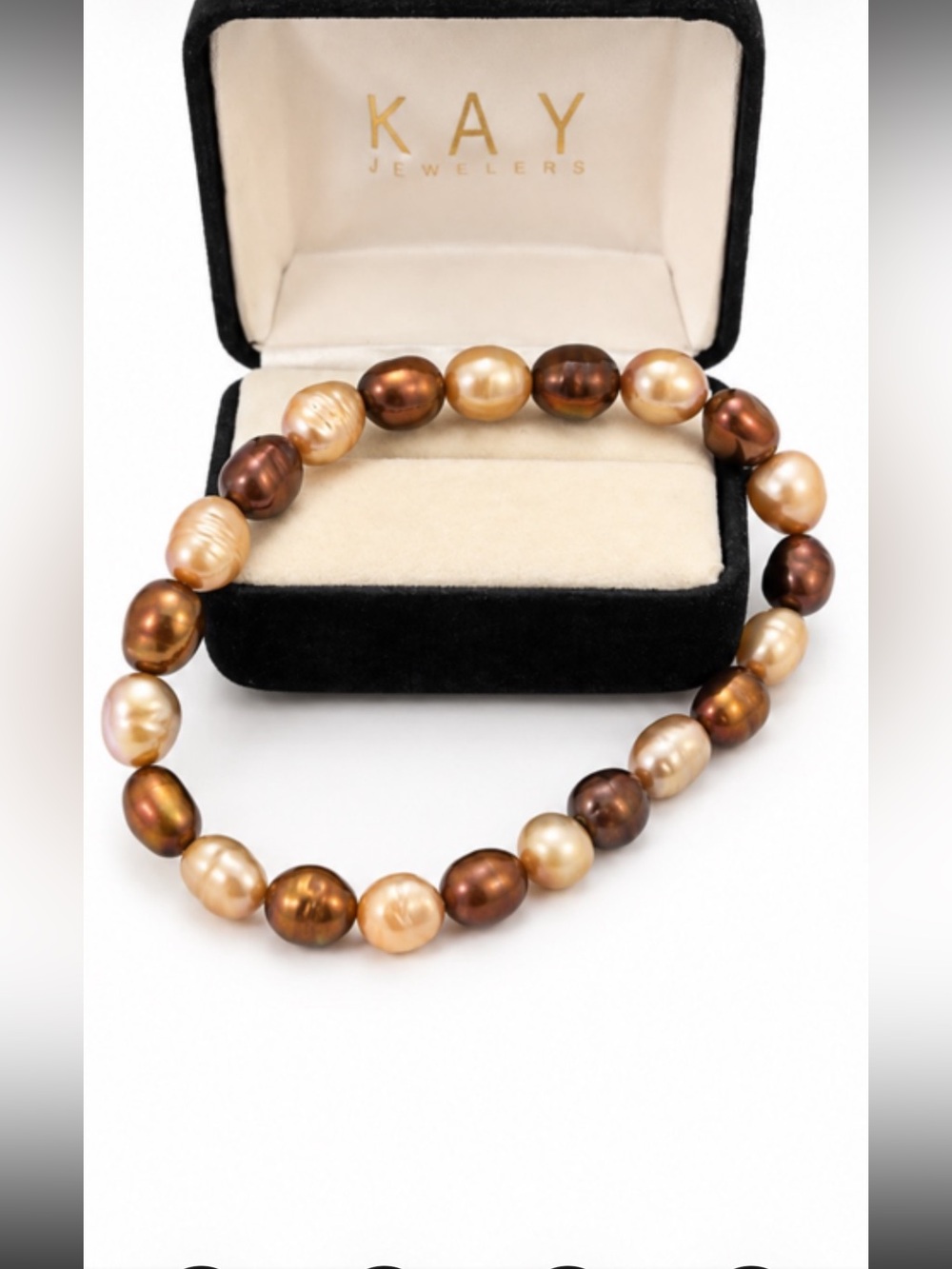 Kay Jewelers Brown and Champagne Pearl Stretch Bracelet